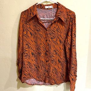 women’s zebra print button up t-shirt